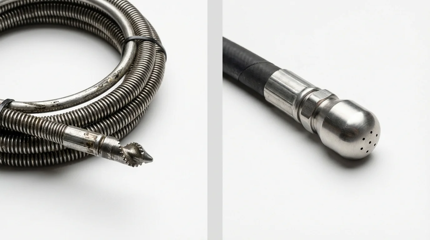 Drain snake cable and hydro jetting nozzle used for drain cleaning in Girard, OH