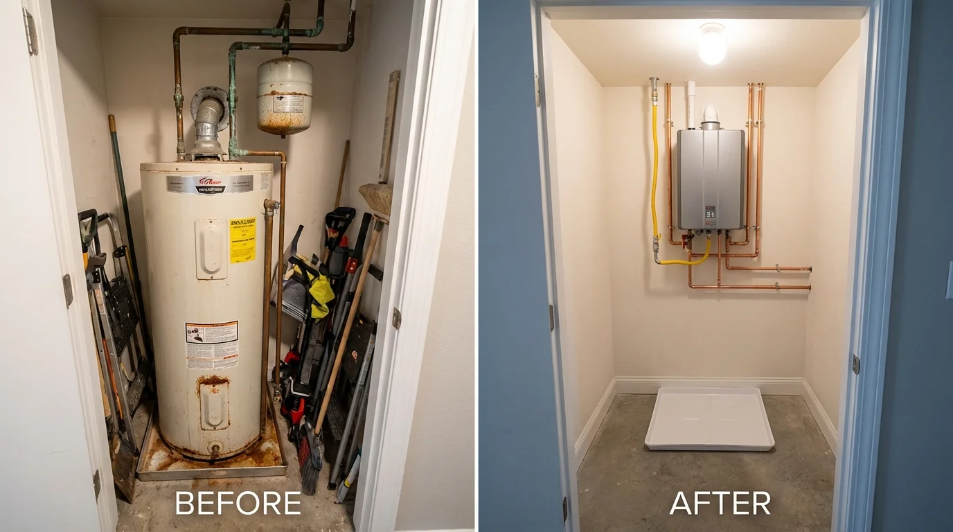 Tank water heater versus wall-mounted tankless unit comparison for Girard, OH homeowners